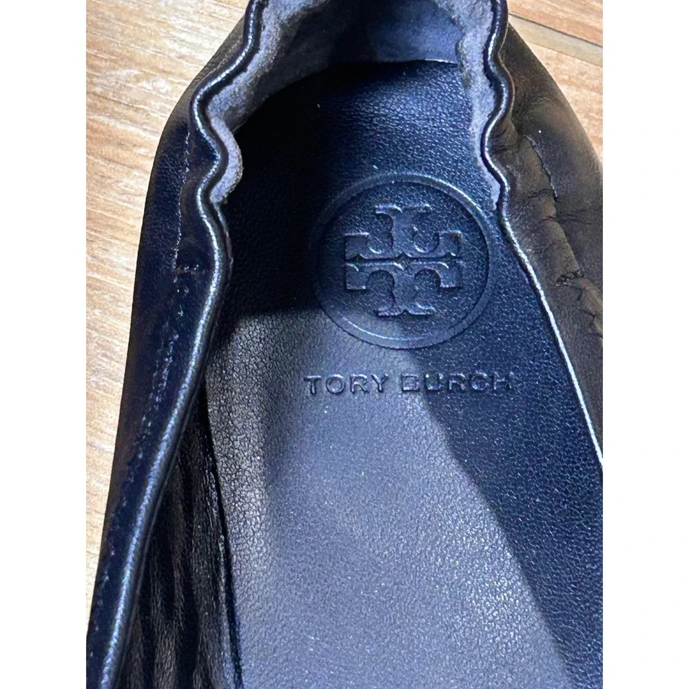 Tory Burch Minnie Travel Ballet Flats black‎ Leather Logo Medallion 7M 6098